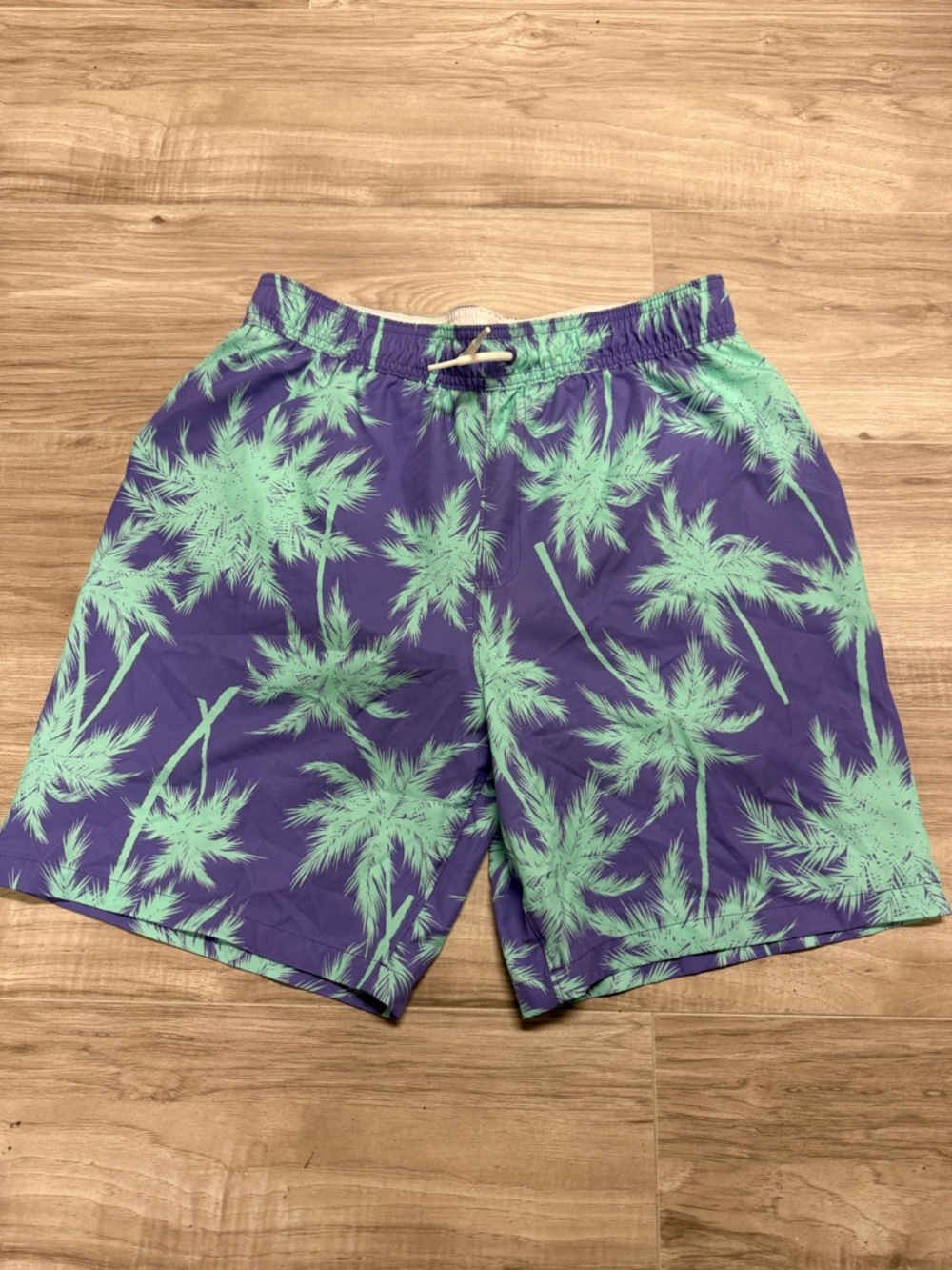 abercrombie kids Purple and Mint Palm-Print Swim Trunks Boys Size 17/18
